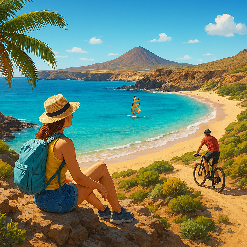 Outdoor lifestyle activities in Canary Islands with beach and mountain scenery
